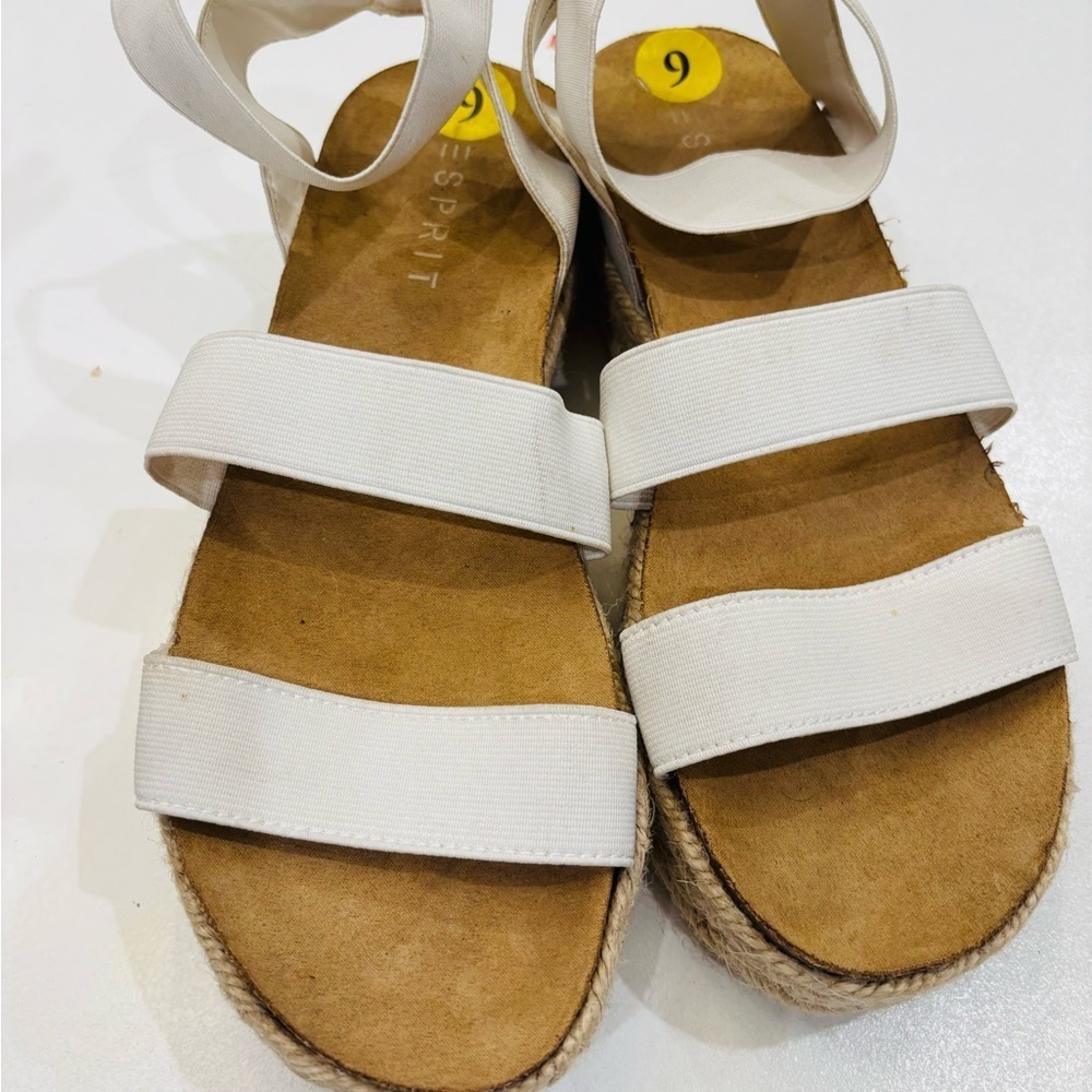 Esprit Women's Cream Espadrille Sandals with elastic ankle straps size 9